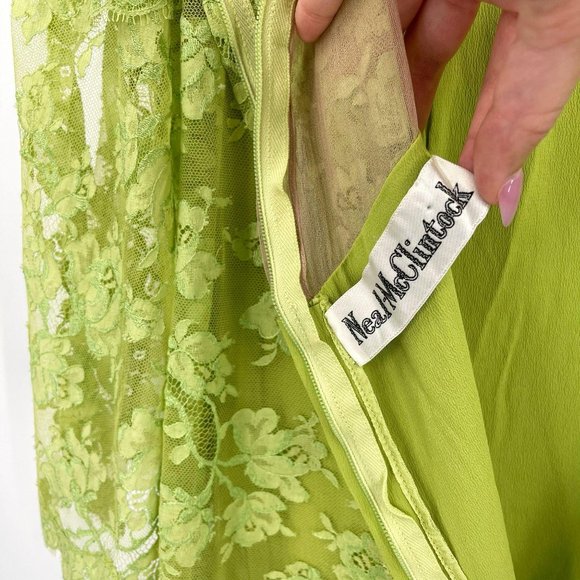 Vintage 60s Neal McClintock Chartreuse Green Lace Midi Shift Dress Womens Size M - Picture 9 of 13
